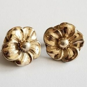 Vintage Napier earrings Sterling Silver vermeil clipon flower floral gold tone